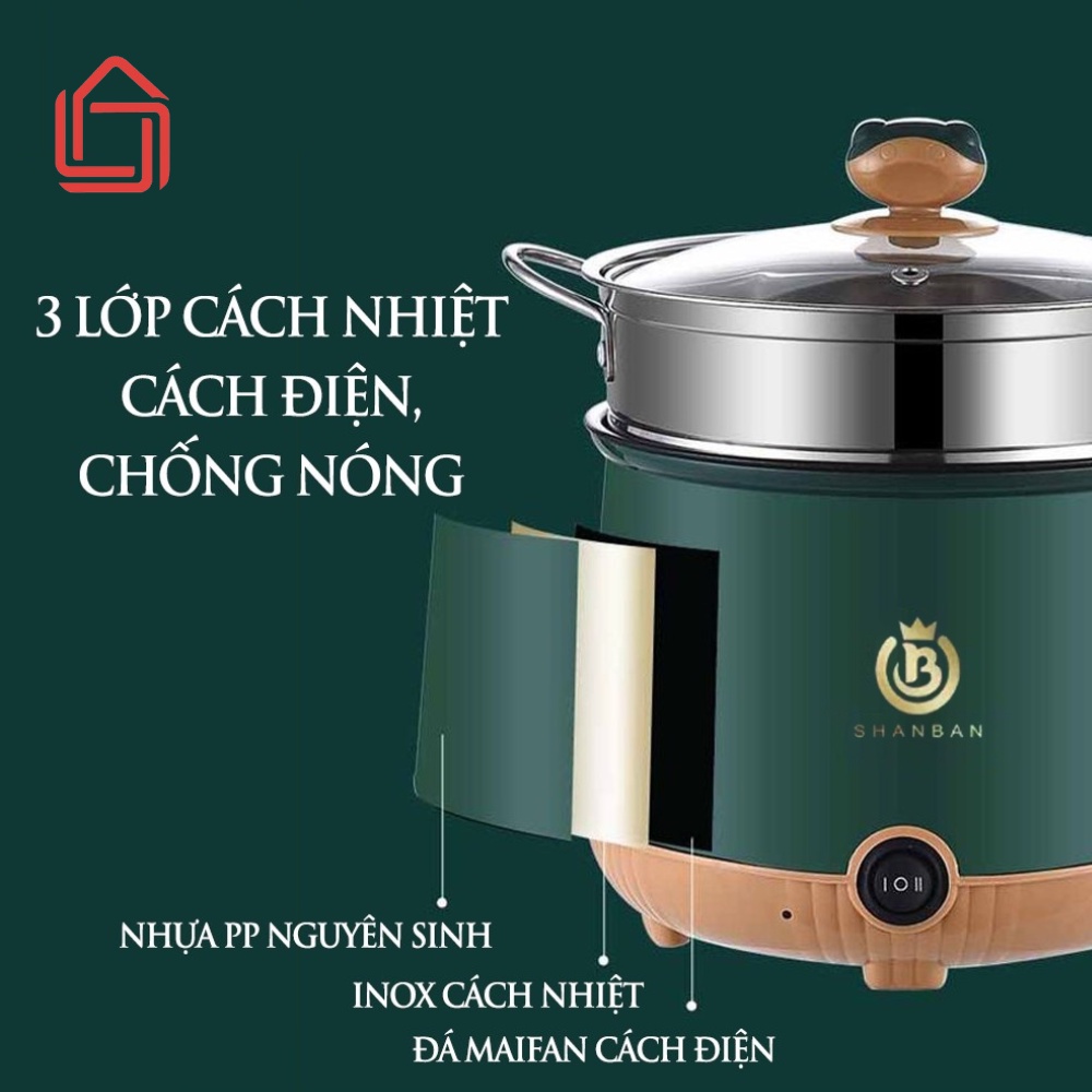 Nồi điện đa năng mini 2 tầng tặng kèm khay hấp ( chiên, xào, nấu ăn, nấu cơm, lẩu mini )