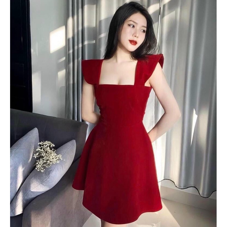 Đầm Váy Thời Trang Dạ Hội Nữ Dáng Xòe 2 Dây Bản To Cổ Vuông