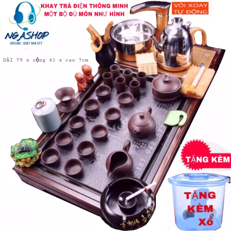 Bàn trà điện thông minh đa năng cao cấp giá rẻ cảm ứng tự động bơm nước Khung gỗ 79cm,Bàn trà đạo mặt đá