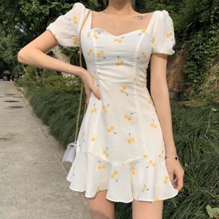 Đầm váy freesize cherry vàng cúp ngực