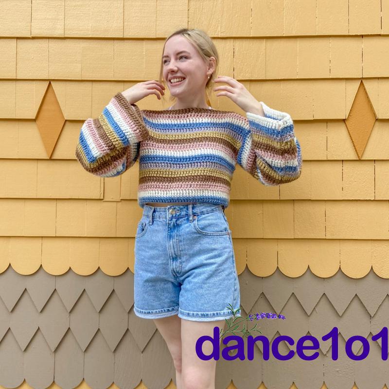 Áo Sweater Dệt Kim Dài Tay Sọc Ngang Nhiều Màu Sắc Kiểu Vintage Y2K dance1o1