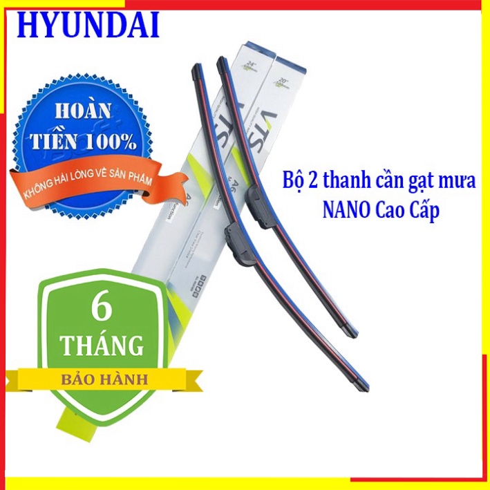 [GIÁ SỐC - HÀNG CHÍNH HÃNG] Bộ 2 thanh gạt nước mưa ô tô Nano xương mềm dành cho hãng xe Hyundai