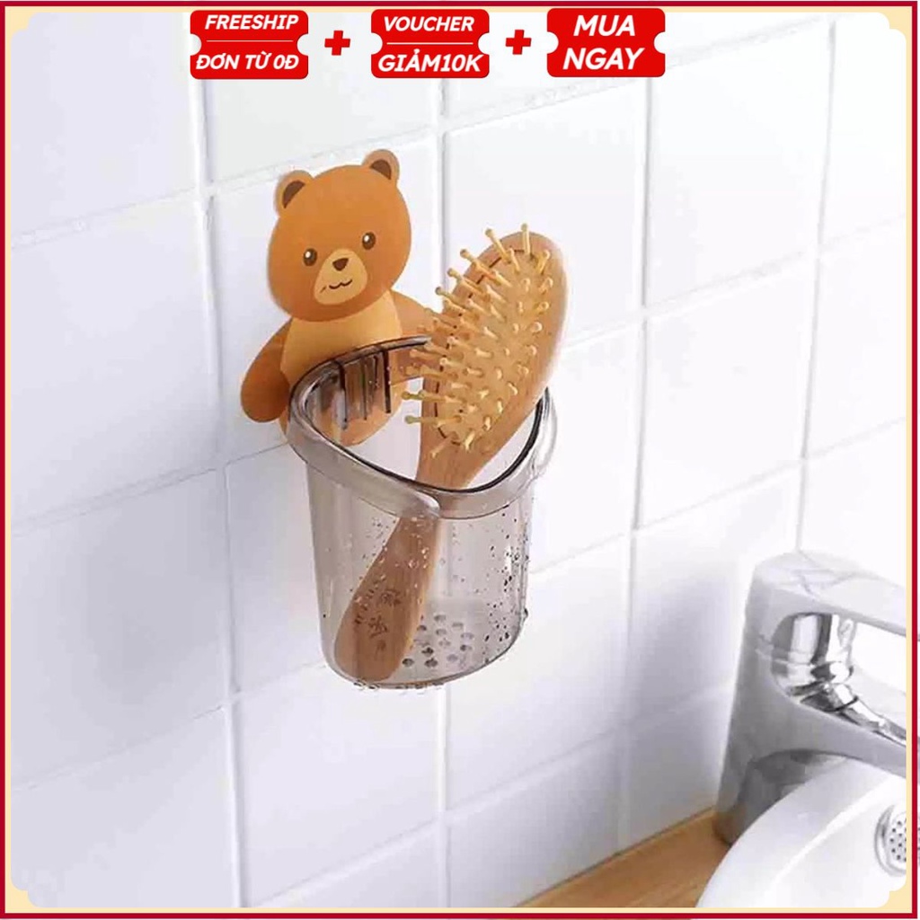 #Cốc Gấu DÁN TƯỜNG - Hũ Đựng Bàn Chải Và Kem Đánh Răng Hình Gấu Dễ Thương