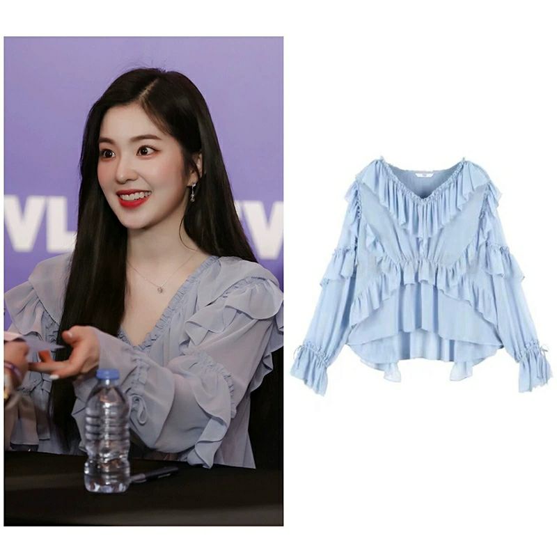 < Cheap moment Idol Kpop > Áo sơ mi voan bánh bèo dài tay phong cách Irene ( Bae Joohyun ) Red Velvet