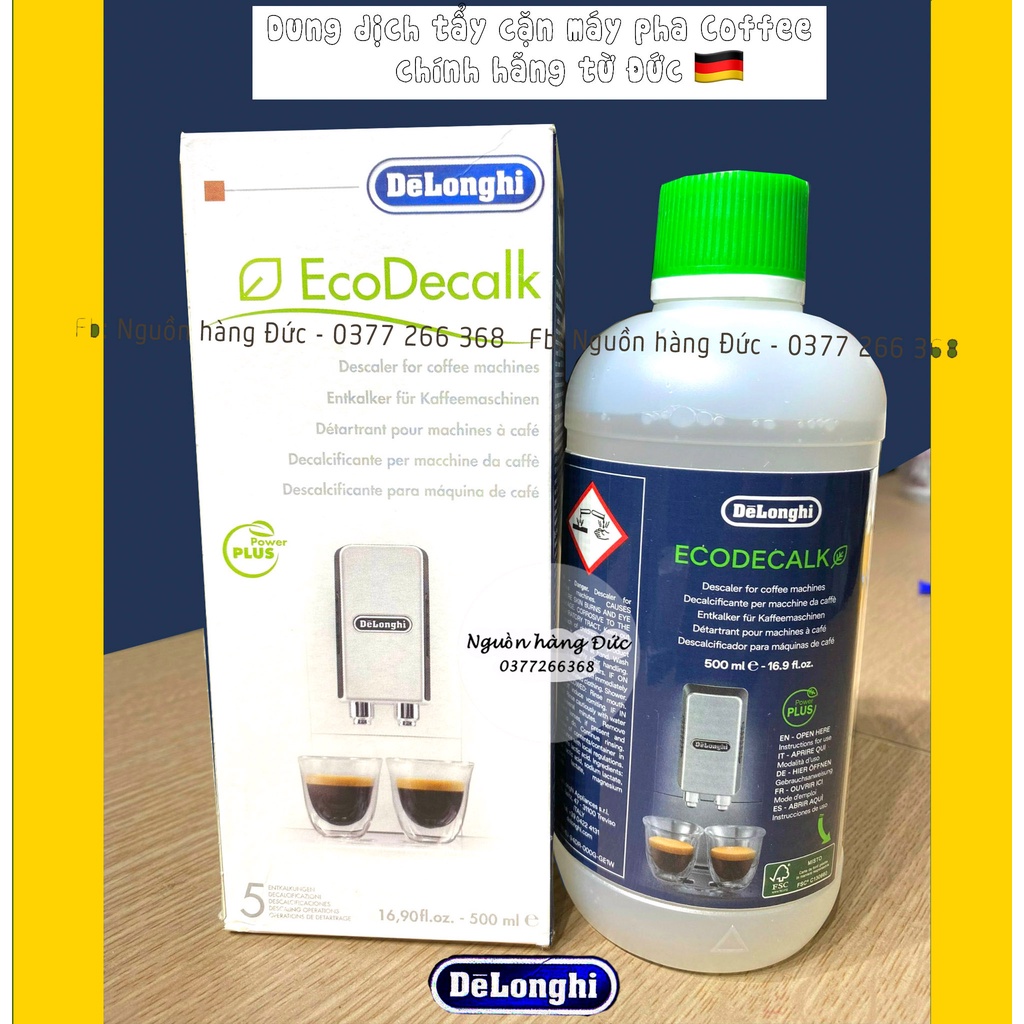 Dung dịch tẩy cặn vệ sinh máy pha cà phê Delonghi DLSC500 EcoDecalk, bình siêu tốc, ấm đun - Nguồn hàng Đức