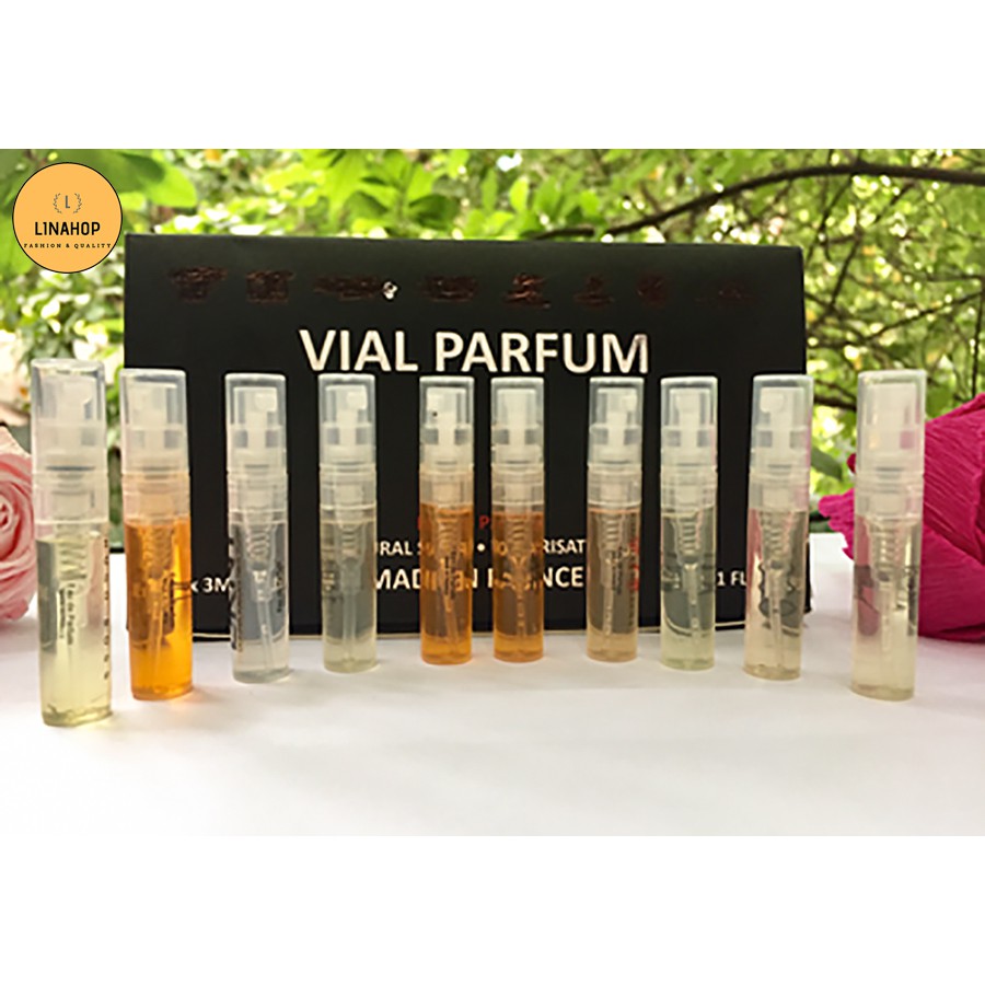 bộ 10 lọ nước hoa mini Vial chiết pháp chính hãng cao cấp thơm lâu size 3ml