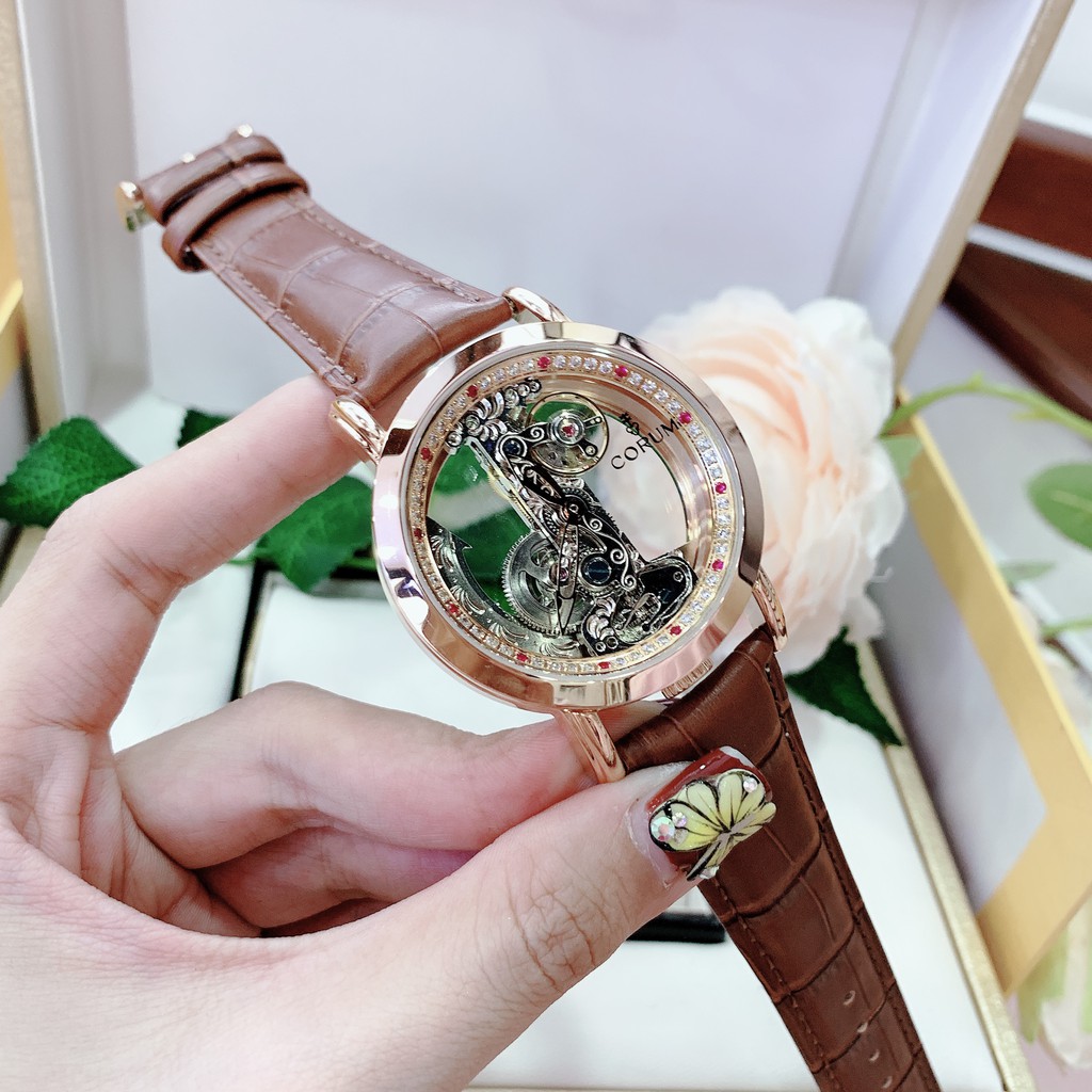 Đồng Hồ Nam Corum CRD02 - Dây Da - Lộ Cơ - Viền Trơn