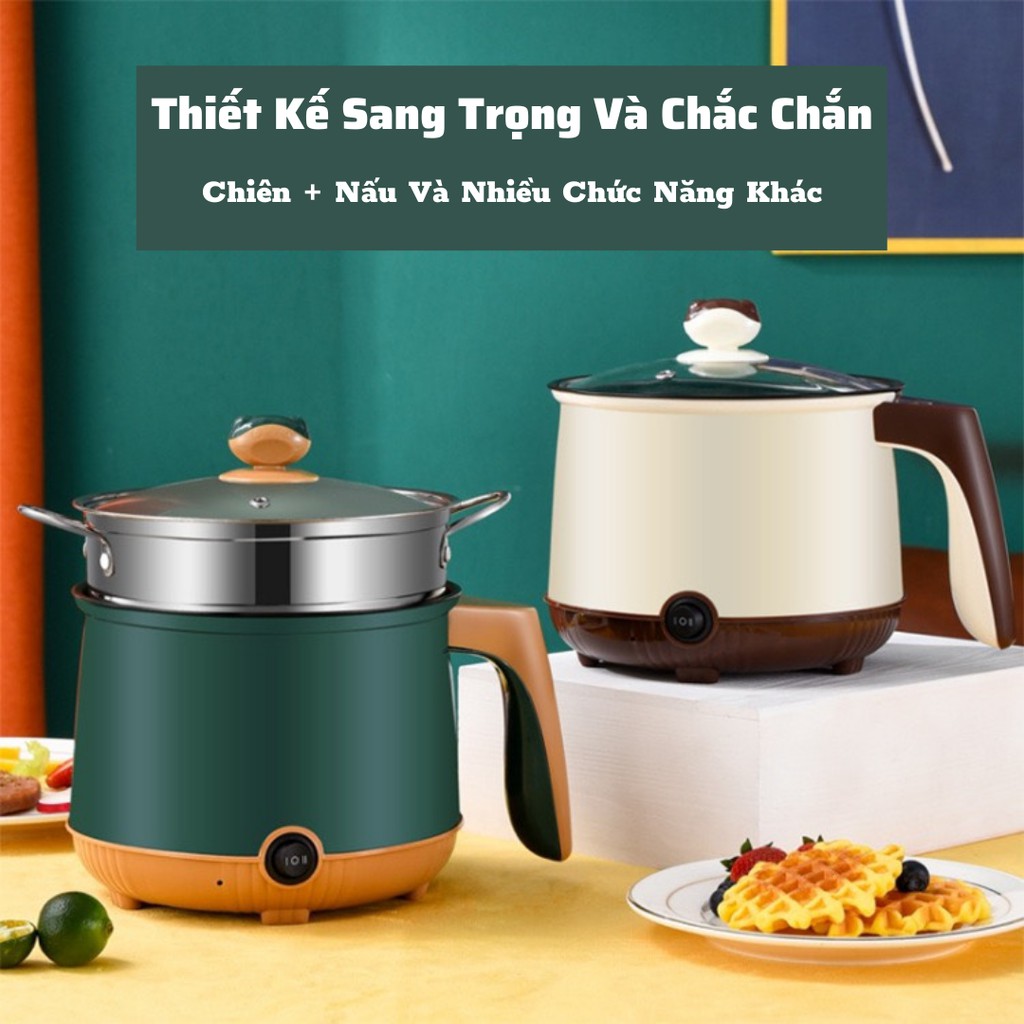 Nồi Điện Mini Hai Tầng Đa Năng 2 Nấc Nhiệt Tặng Kèm Khay Hấp Inox có thể Chiên, Xào, Nấu ăn, nấu cơm, nấu lẩu mini