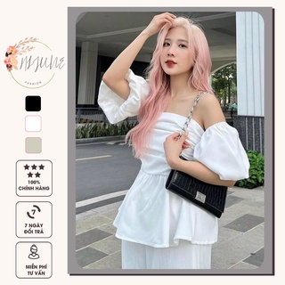 Áo bẹt vai tay phồng nhún ngực hàng thiết kế HIJUNE AK14