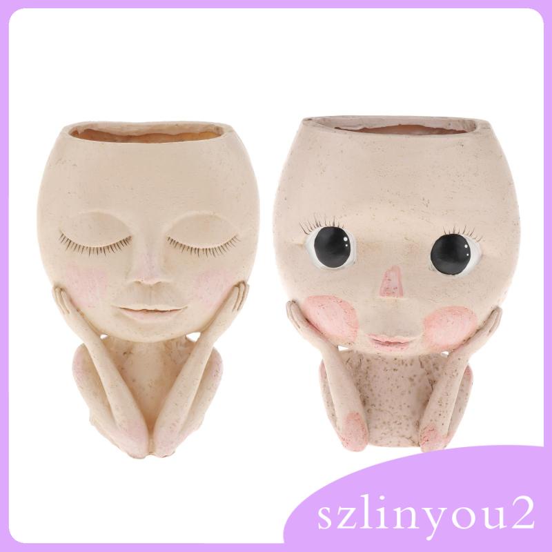 Chậu Hoa Resin Hình Khuôn Mặt Mắt To Nghệ Thuật