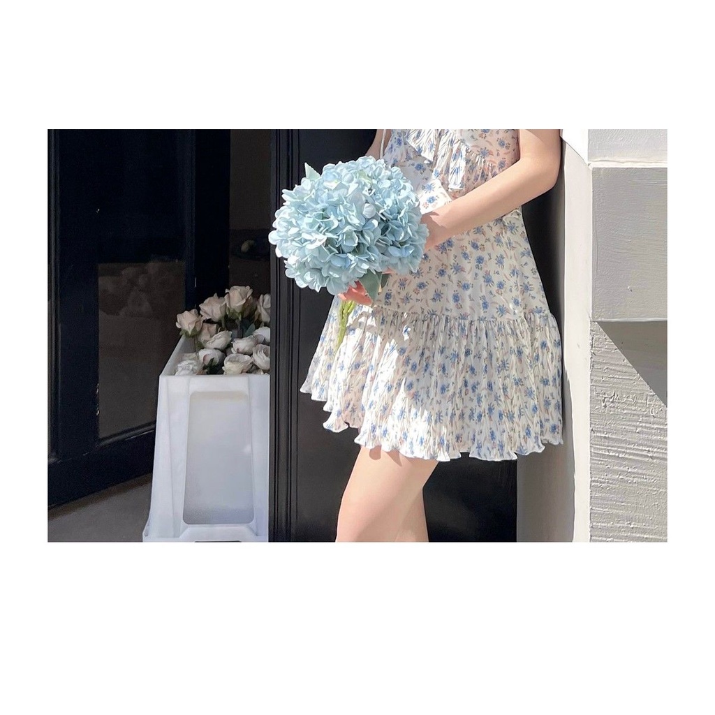 Lanling flower language / pleated lotus leaf broken flower dress temperament niche design 2022 summer new high-end feeling