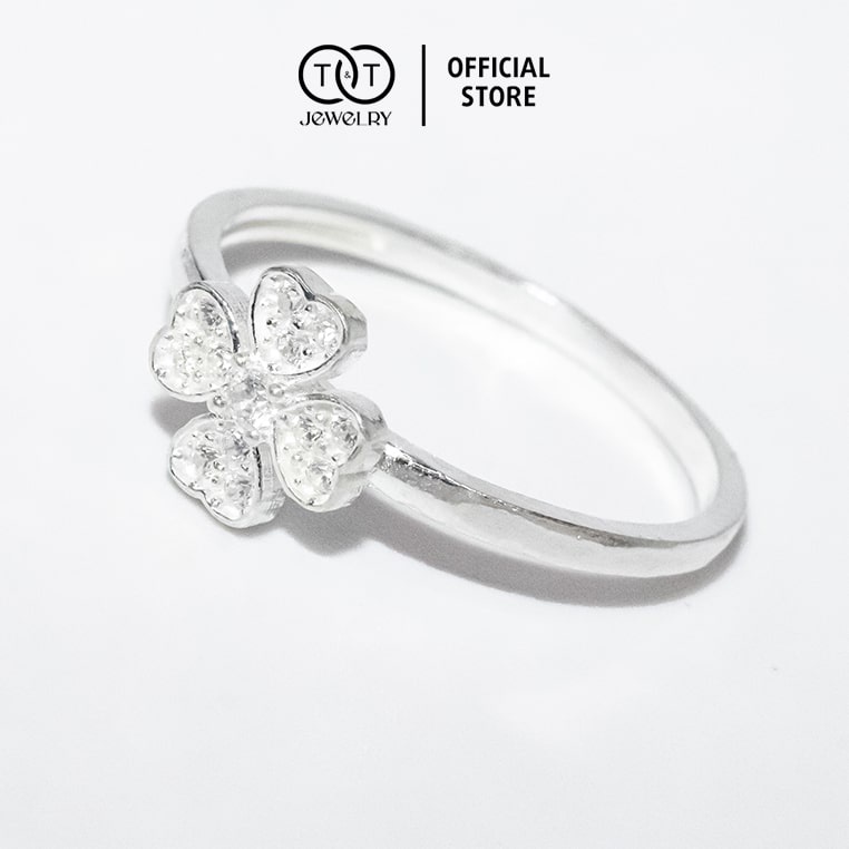Nhẫn Bạc Nữ s925 Bạc Ý Cỏ 4 Lá Đính Đá - T&amp;T Jewelry cao cấp NN065