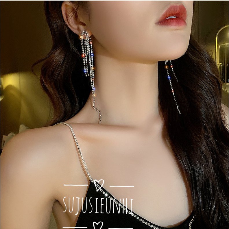 Khuyên tai đá dây dài mẫu mới sang chảnh