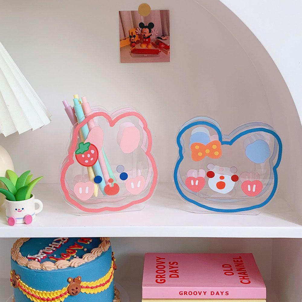 PISTA Giá Đỡ Bút Bằng Acrylic Hình Chú Gấu Dễ Thương Để Bàn Tiện Dụng