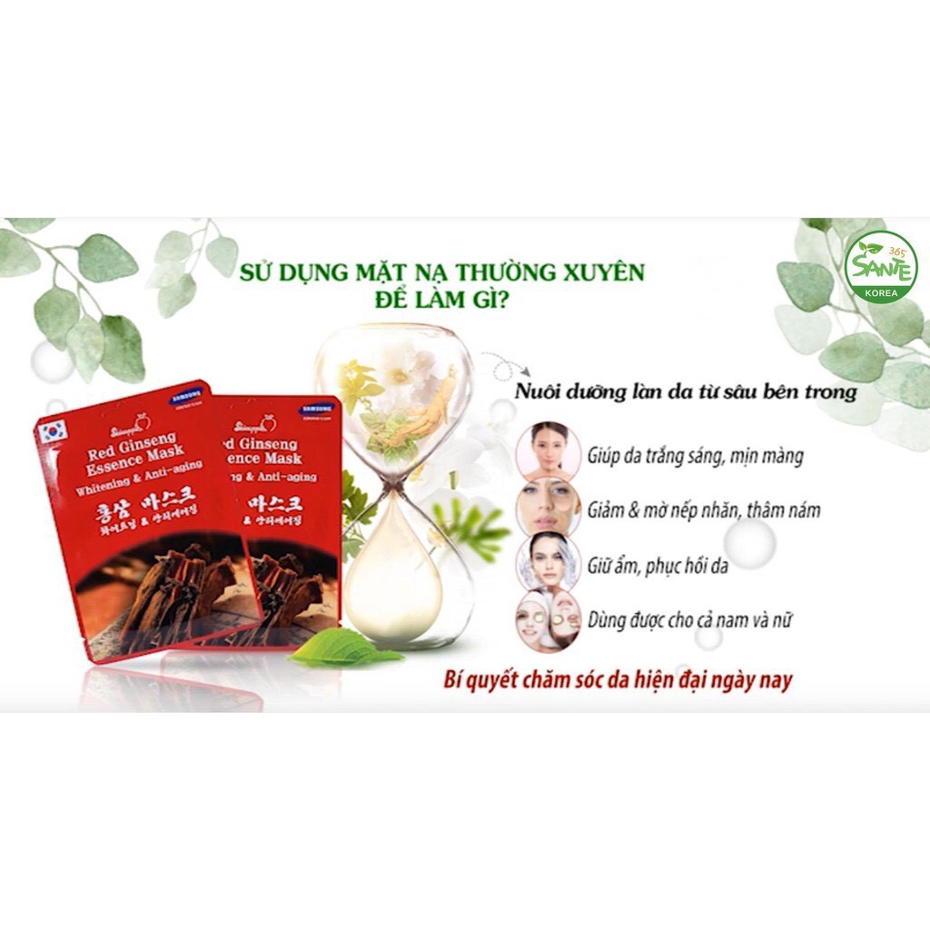 Set 10 chiếc mặt nạ dưỡng trắng da, giảm nếp nhăn hồng sâm Hàn Quốc Red Ginseng Essence Mask