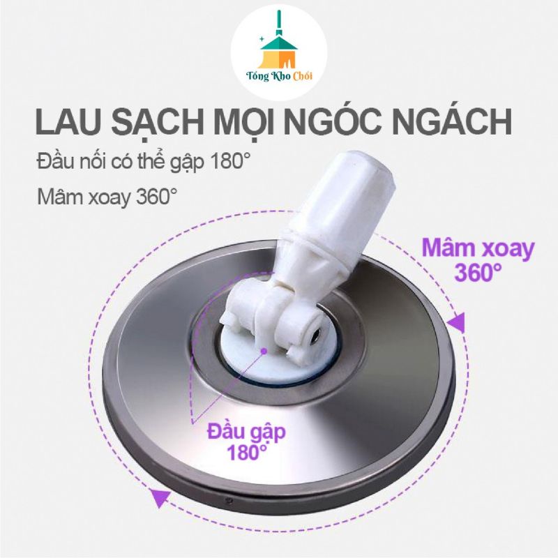 Cây lau nhà tự vắt đế inox  có thể tự tháo rời và bông lau thấm hút