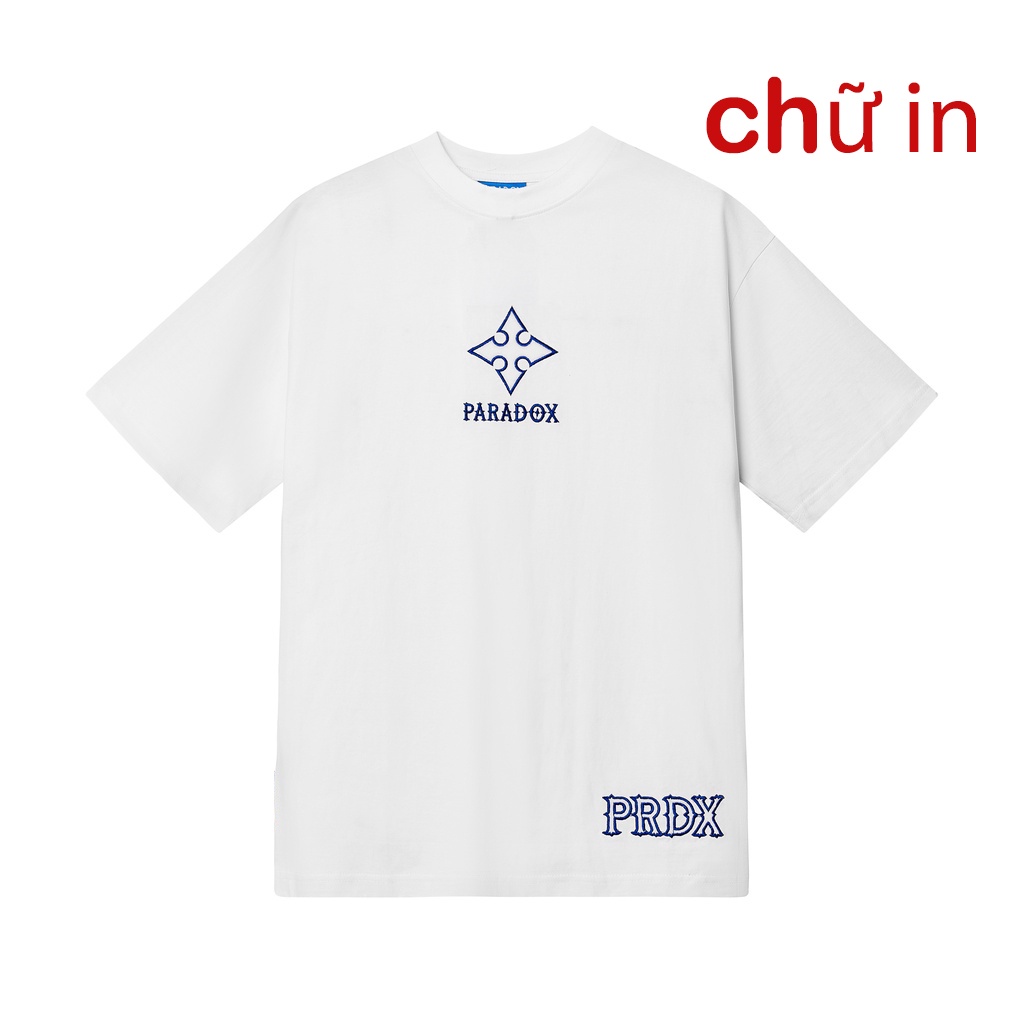 Áo thun form rộng Paradox tay lỡ - Unisex - CHỮ IN - ESSENTIAL EMBROIDERY TEE - Trắng, Đen