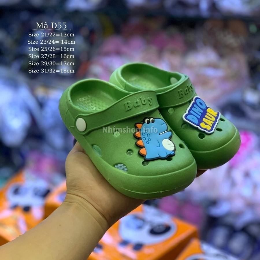 Dép sục cho bé BABYHATTIEU khủng long màu xanh nhựa dẻo êm chống trơn có quai hậu trẻ em 1, 2, 3, 4, 5 tuổi mùa hè D55