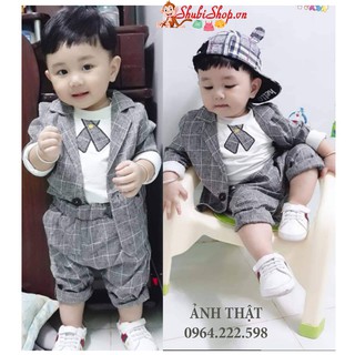 HÀNG CAO CẤP- Set vest KẺ KARO bảnh bao cho bé trai 6-16kg- Shubishop.vn