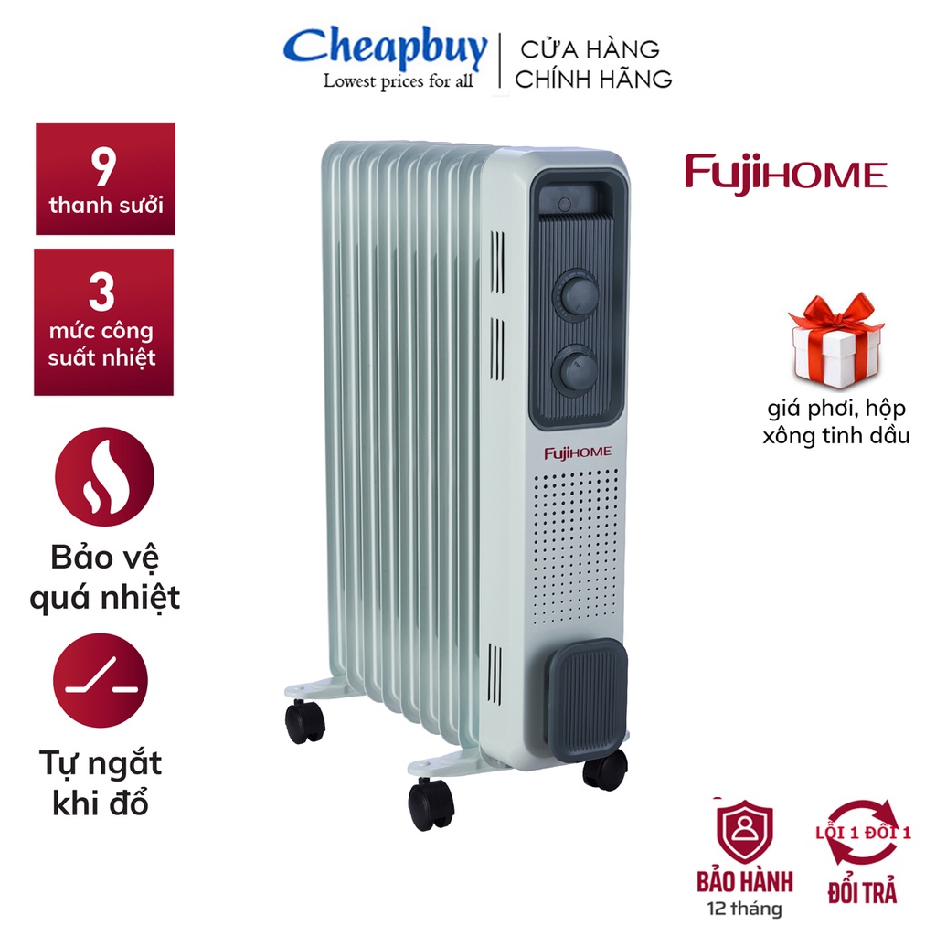 Máy sưởi dầu nhập khâu không khô da CN Nhật Bản Fujihome, không đốt oxi 3 chế độ, tự động ngăt, Bảo hành 12 tháng