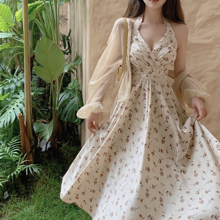 Đầm voan ZHELIHANGFEI dài qua gối không tay nóng bỏng cho nữ