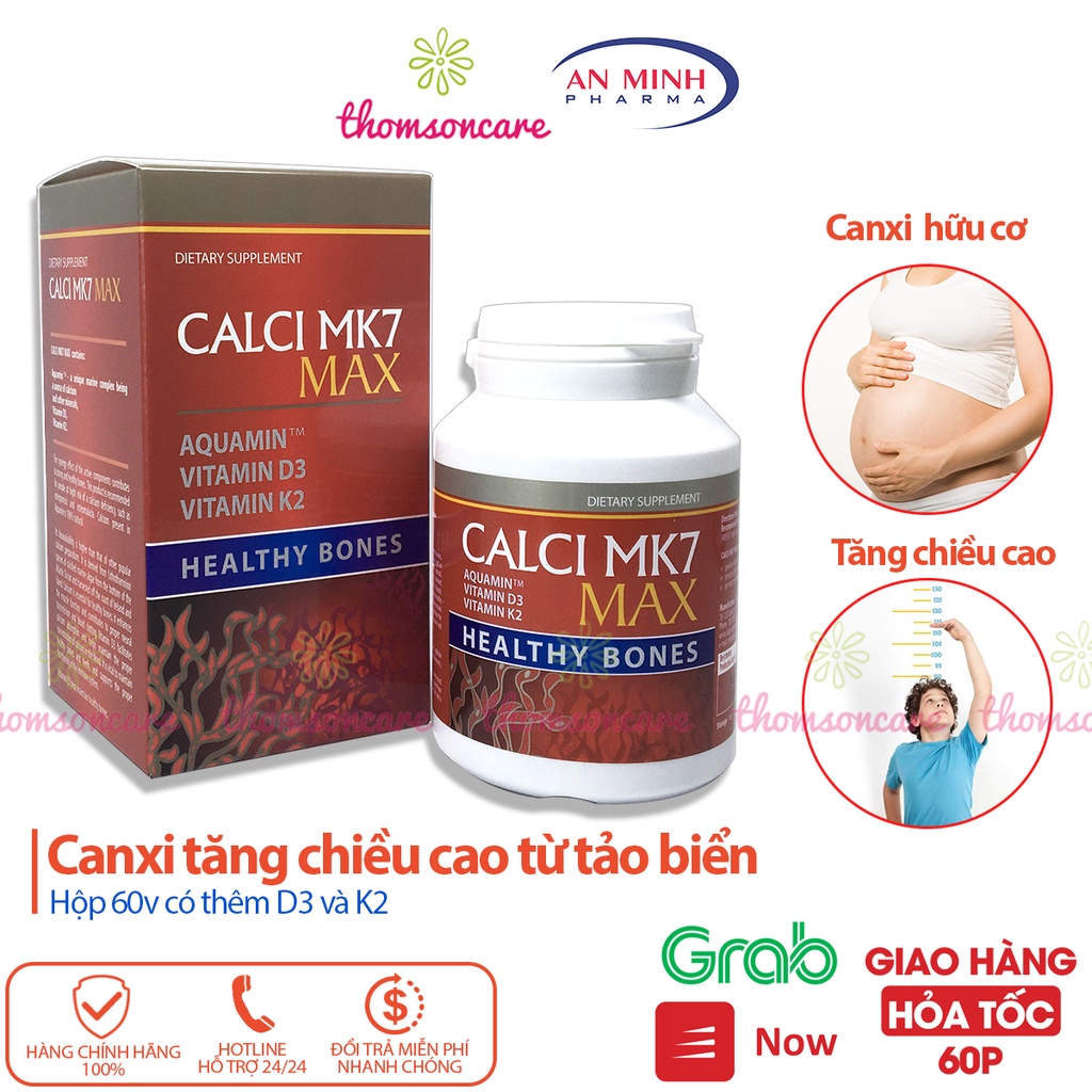 Canxi hữu cơ tăng chiều cao từ tảo biển đỏ Calci Mk7 từ Châu Âu, có thêm D3 và K2 giảm loãng xương cho mẹ bầu