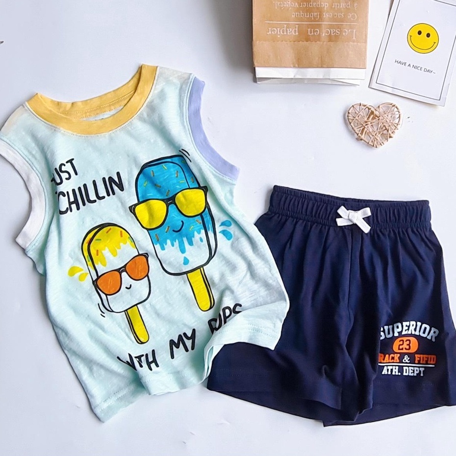 Đồ bộ sát nách bé trai viền cổ in hình mặc hè bé trai 1 2 3 4 5 6 tuổi MINTSCLOSET Mint's Closet - DB8055