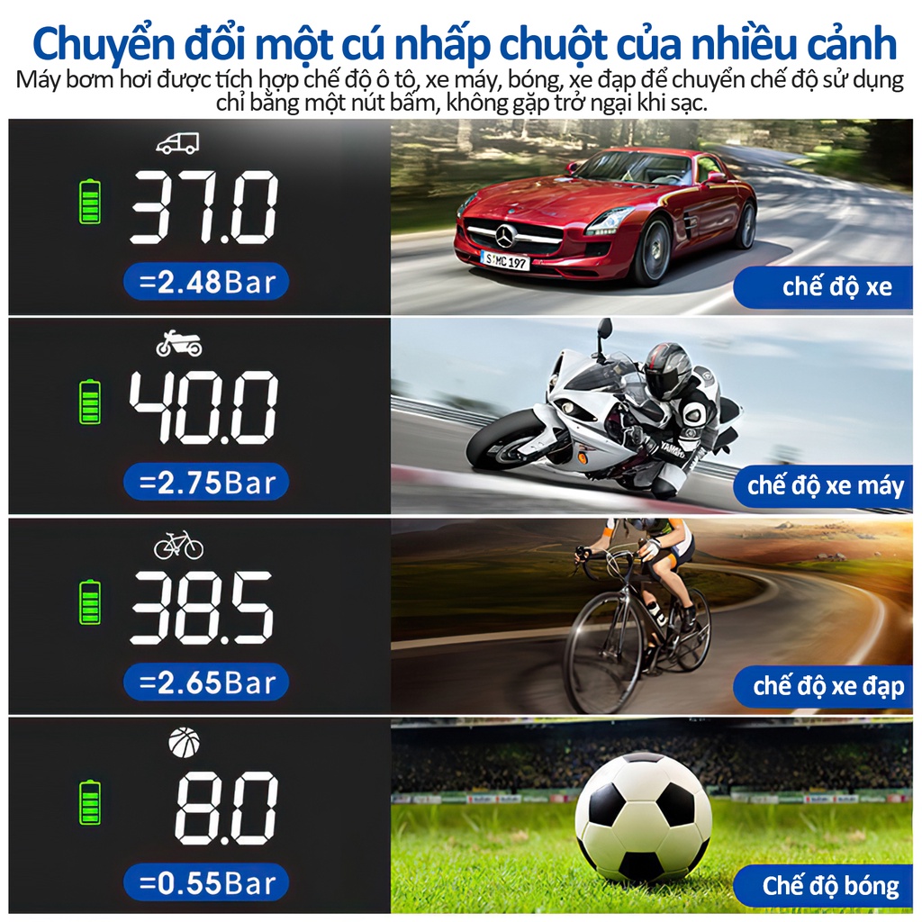 máy bơm lốp ô tô mini 12v Máy Bơm Lốp Xe Hơi / Xe Máy / Xe Đạp Điện màn hình led hiển thị đồng hồ đo áp suất