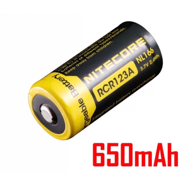 1 Pin Nitecore Chính Hãng 16340 Sạc RCR 123A 3.7V 2.4 wh 650mah NL-166