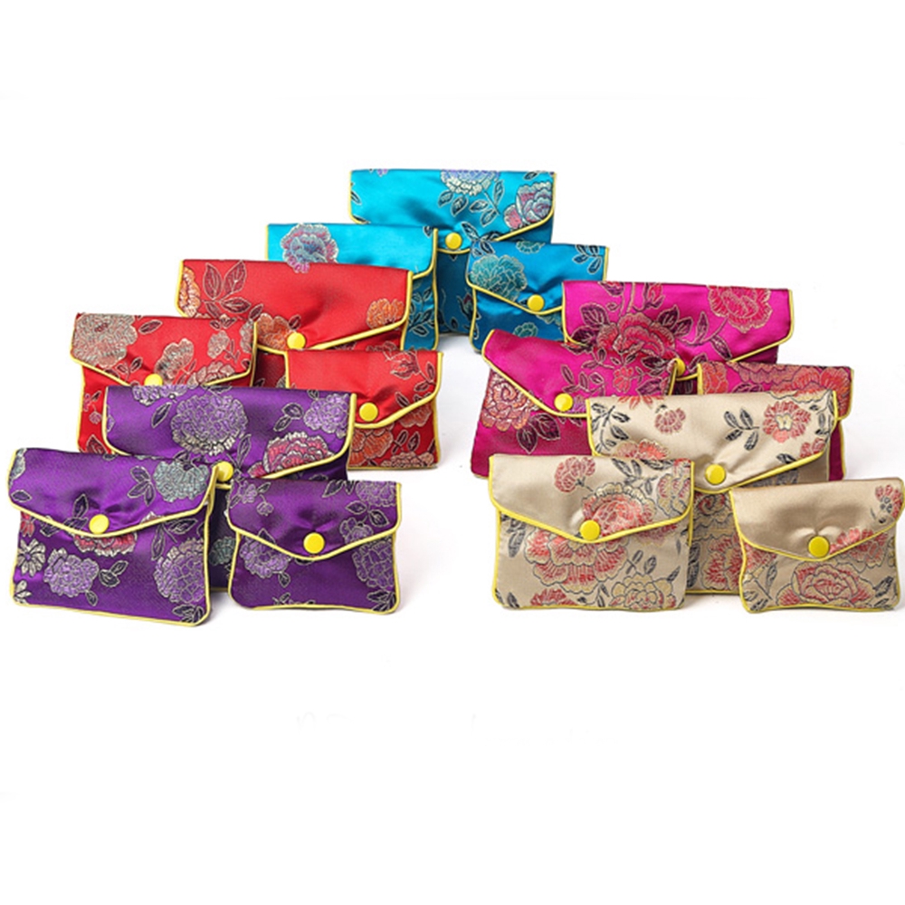 Túi đựng trang sức/tiền xu thiết kế thêu hoa có khóa kéo