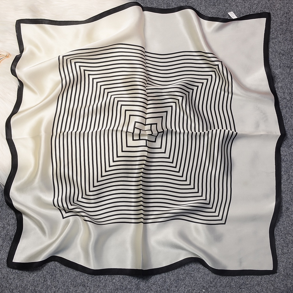 Khăn Choàng Lụa 100% Cao Cấp Hình Vuông Họa Tiết Kẻ Sọc Đơn Giản Thời Trang Mùa Hè Cho Nữ