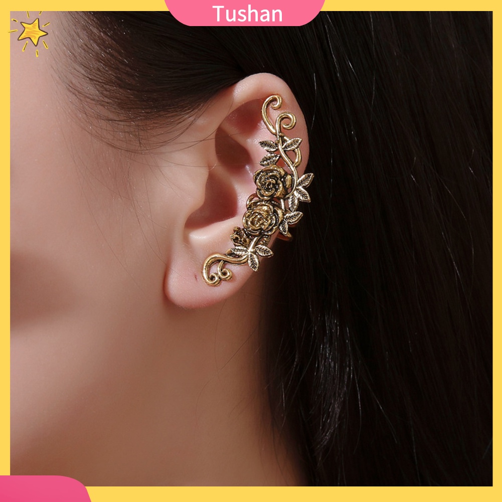 1 Khuyên Vành Tai Chạm Khắc Hình Hoa Hồng Cho Nữ