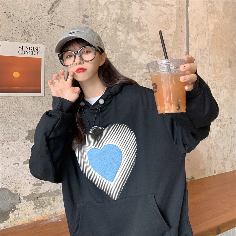 【ZHELIHANGFEI】Áo Hoodie Tay Dài Form Rộng Họa Tiết Theo Phong Cách Preppy Dễ Phối Đồ