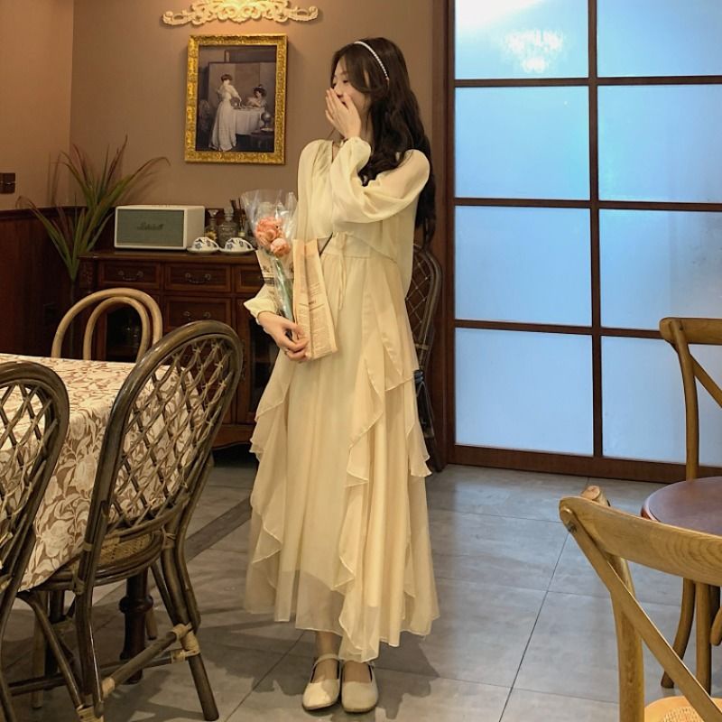 Set Đầm Hai Dây Và Áo Khoác cardigan Mỏng Thời Trang Mùa Xuân Mới Dành Cho Bạn Nữ
