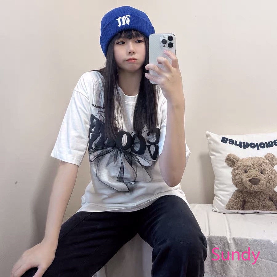 Áo Thun Tay Ngắn Phối Nơ Plus Size Thời Trang Hè Trẻ Trung Cho Nữ