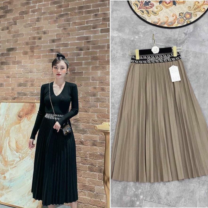 Chân Váy Dạ Dáng Dài Nữ Xếp Ly TEMA - Chân Váy Xếp Ly Cạp Chun Siêu Xinh