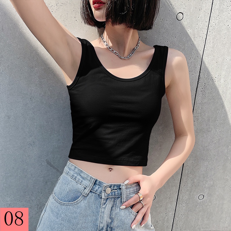 Áo Thun Thể Thao Cotton Sát Nách Cổ Chữ U Màu Đen Thời Trang Mùa Hè Cho Nữ