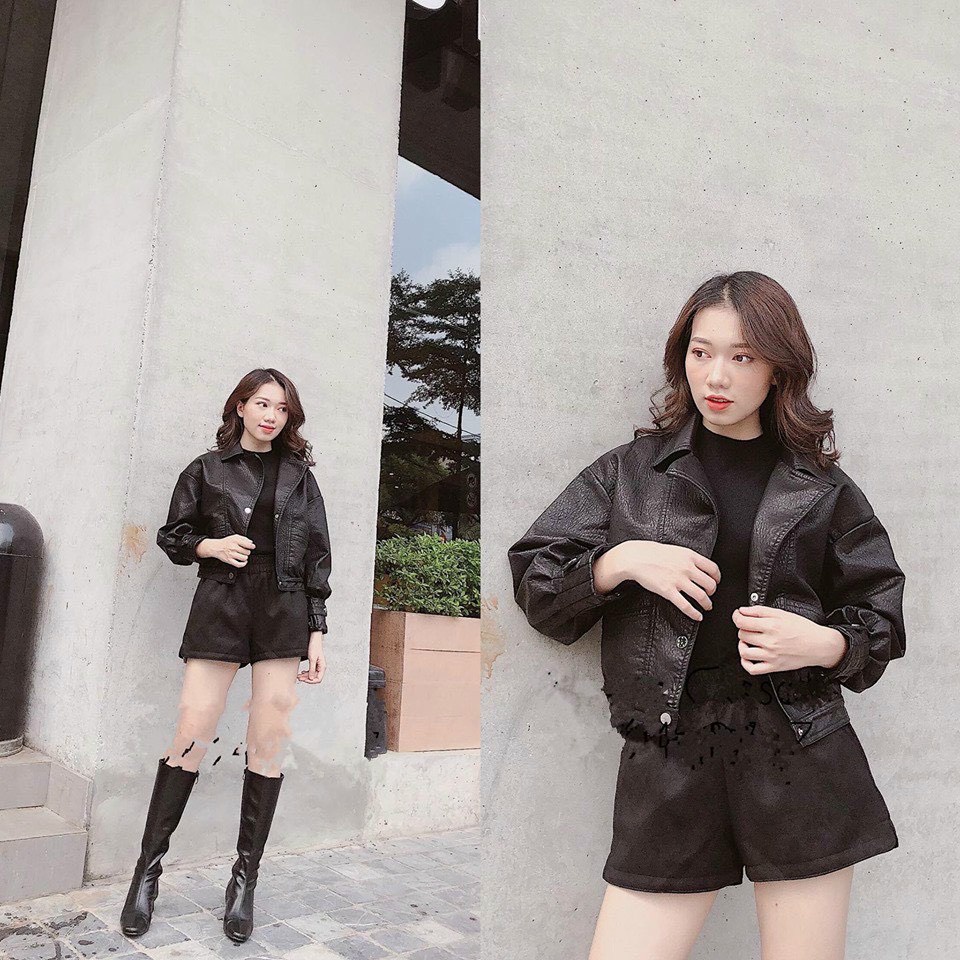 Áo da tay bồng,chất liệu da dày dặn,siêu sang, hàng loại 1 xịn xò Quảng Châu, hai màu ,Đen,Be ,Size S,M,L