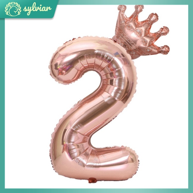 [sylviar] Bong Bóng Trang Trí Sinh Nhật 1 Tuổi 32 Inch Hình Vương Miện Vàng Hồng