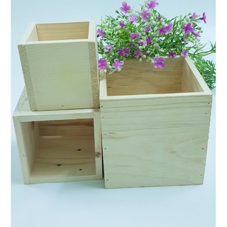 Bộ chậu gỗ vuông 3 cái