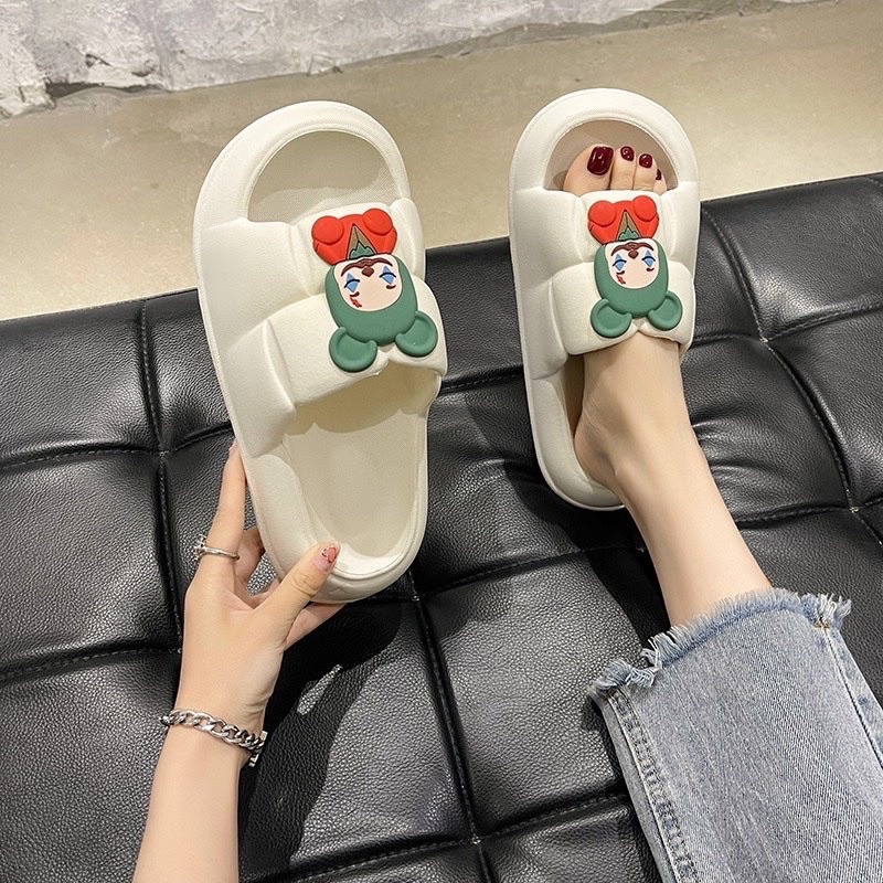 Dép bánh mì unisex quai ngang ô vuông cao 3cm đính sticker siêu êm mang trong nhà mang đi chơi - DL160