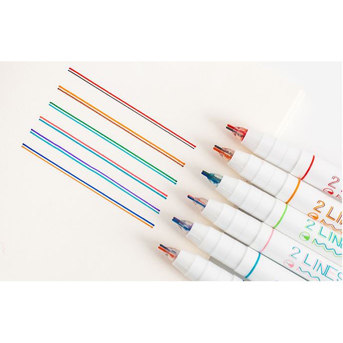 [Mã LIFEBOOK1 giảm 30K đơn 150K] Bộ 6 Bút ghi chú 2 LINES PEN 0.5mm 2 ngòi cao cấp H106