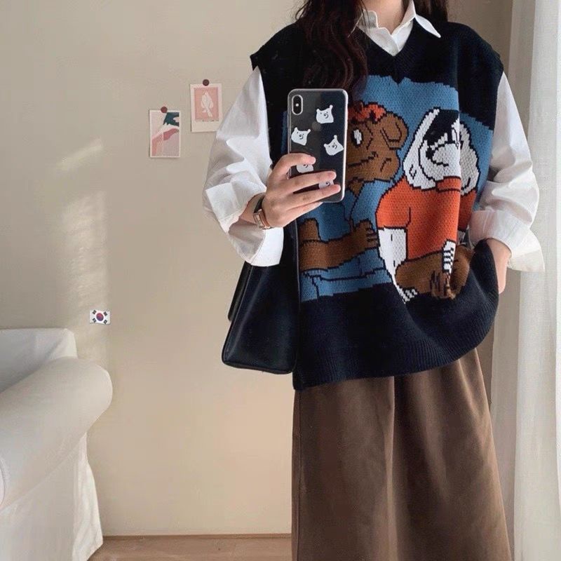 Áo len cổ chữ V họa tiết hoạt hình thời trang cho nữ năm 2021 | BigBuy360 - bigbuy360.vn