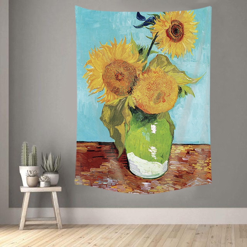 Thảm Treo Tường Trang Trí Hình Tranh Sơn Dầu Kèm Kẹp Treo Chất Liệu Polyester