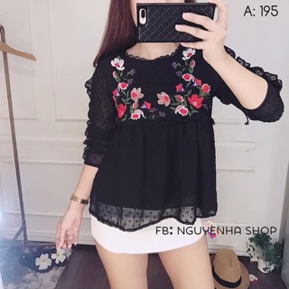 Áo bi peplum thêu hoa QC