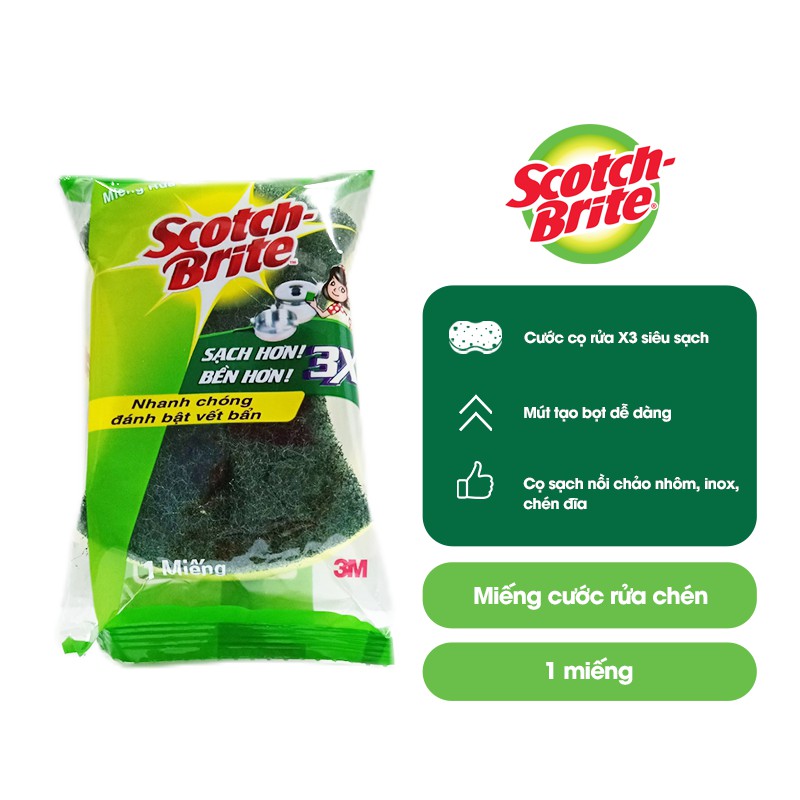 Miếng cước rửa chén 3X Scotch Brite 3M (Cót rai) có mút