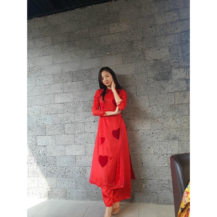 Sale: Set bộ áo dài tơ trái tim - Size S, M, L, XL