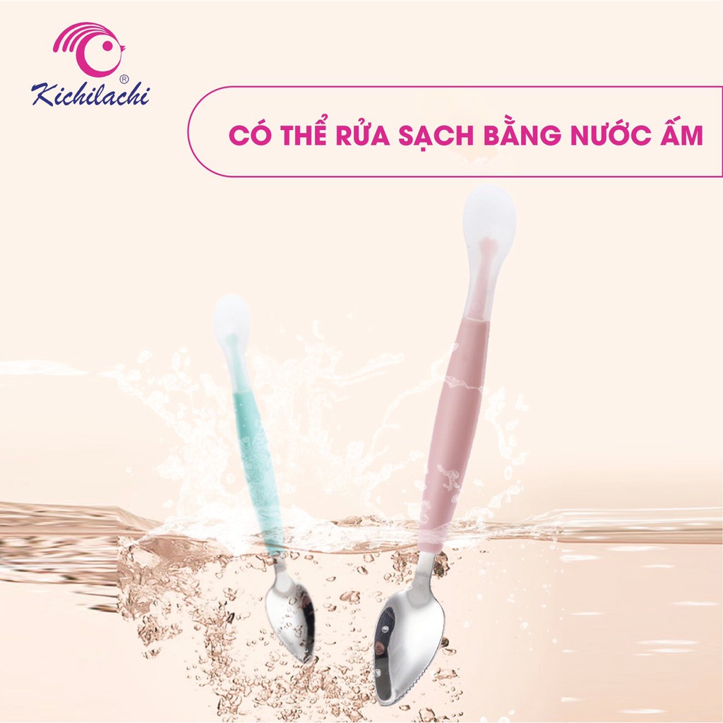Thìa nạo nhỏ hoa quả Kichilachi cho bé ăn dặm tích hợp 2 đầu silicon và inox tiện dụng - MINIBOO