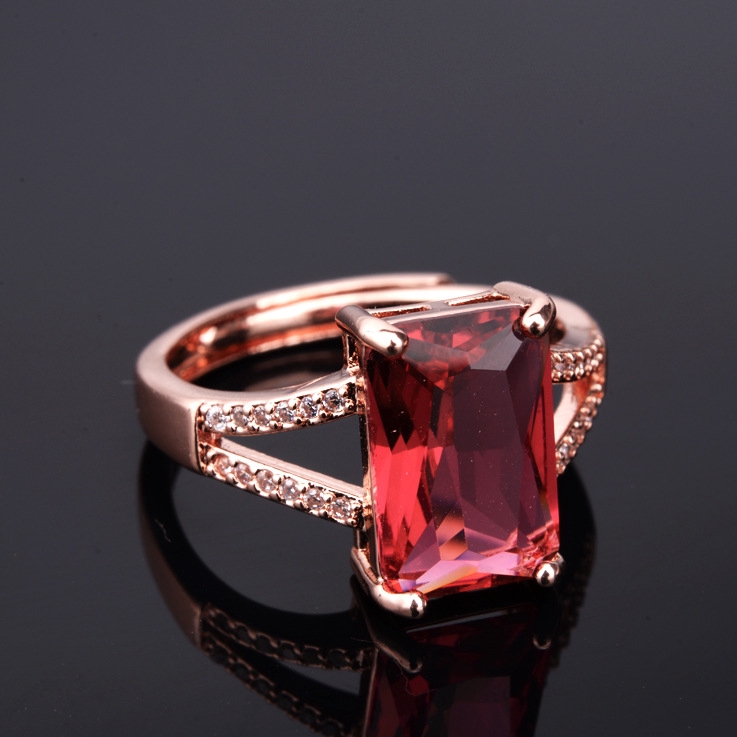 Nhẫn Mạ Vàng Hồng Đính Đá Tourmaline Hình Chữ Nhật Phong Cách Phương Tây