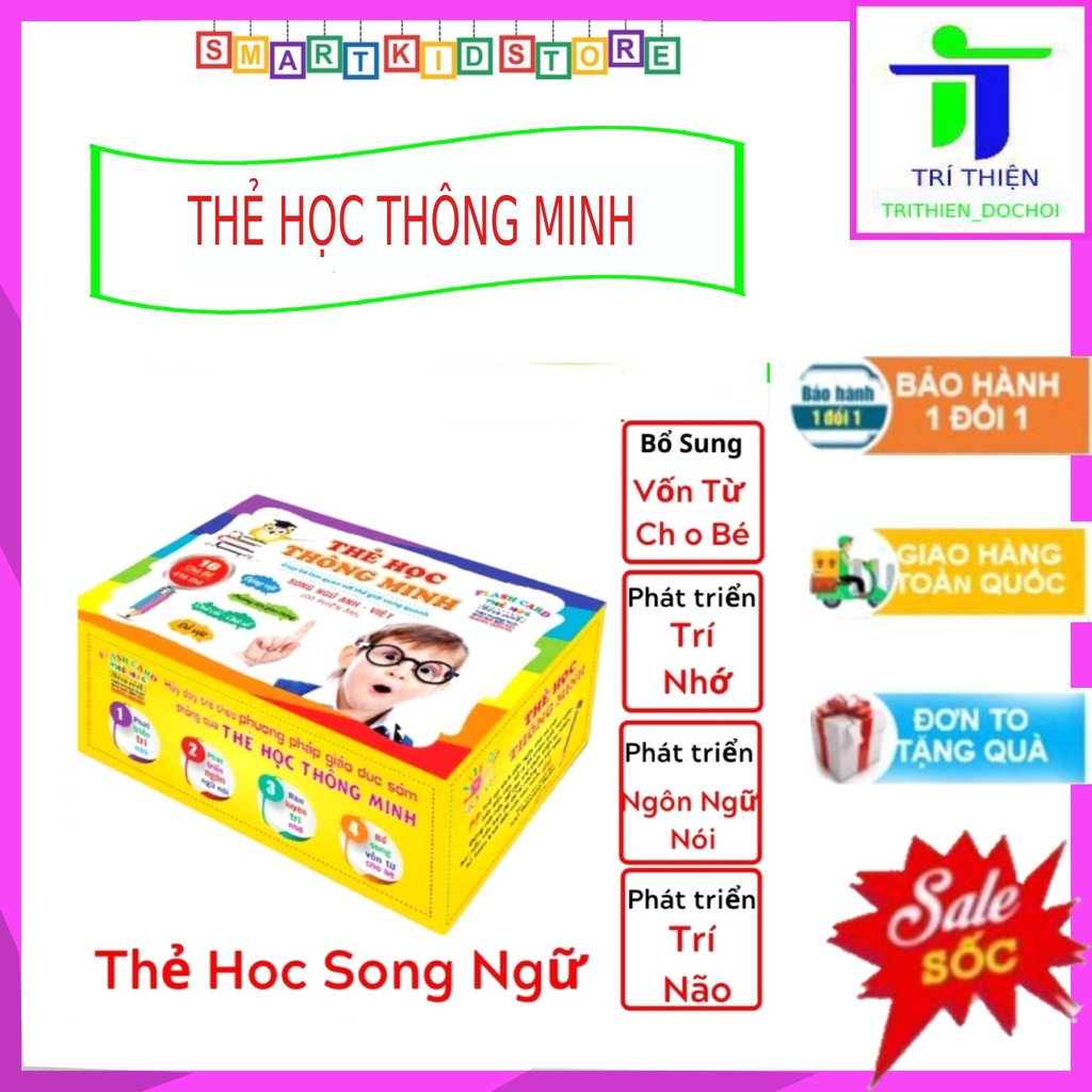 Thẻ Học Thông Minh Song Ngữ tiếng VIỆT - ANH Cho Bé loại to dày cứng, thẻ học 15/16/18 chủ đề glenn doman chuẩn